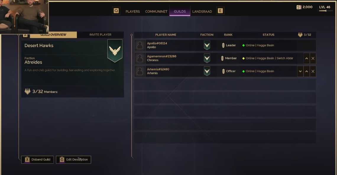 Dune Awakening guild screen